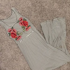 Stripe + Embroidered Maxi Dress